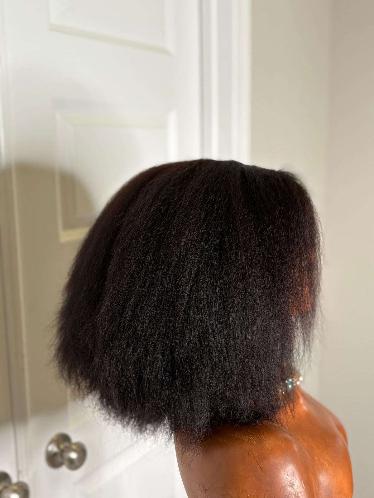10-Inch Luxury Kinky Straight Glueless Wig , 100% Human Hair, 5×5 HD Lace Closure