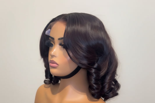 Dark burgundy Bouncy Curls Glueless Human Hair Wig – 10 Inch | 6x6 Closure | 350g Volume