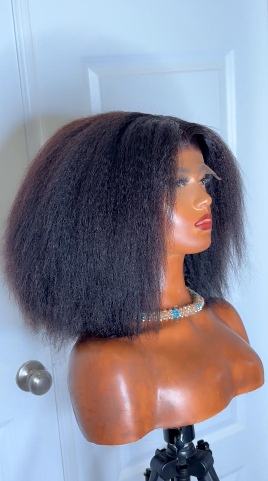 10-Inch Luxury Kinky Straight Glueless Wig , 100% Human Hair, 5×5 HD Lace Closure
