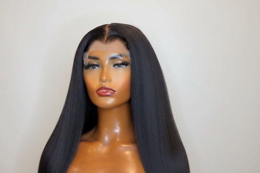 Signature 18-inch kinky Straight Glueless Human Hair Wig , 6x6 HD Lace Closure, 500g Full Density Natural Black