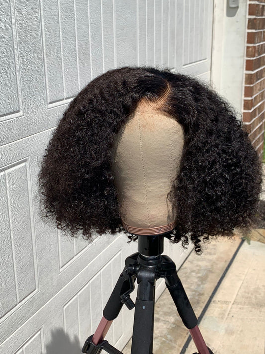 12-inch Kinky Curls Glueless Wig Human Hair Wig