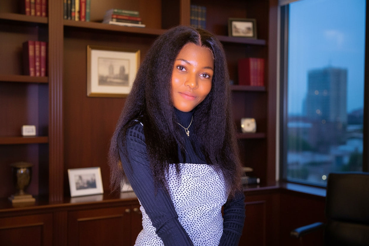 Signature 18-inch kinky Straight Glueless Human Hair Wig , 6x6 HD Lace Closure, 500g Full Density Natural Black