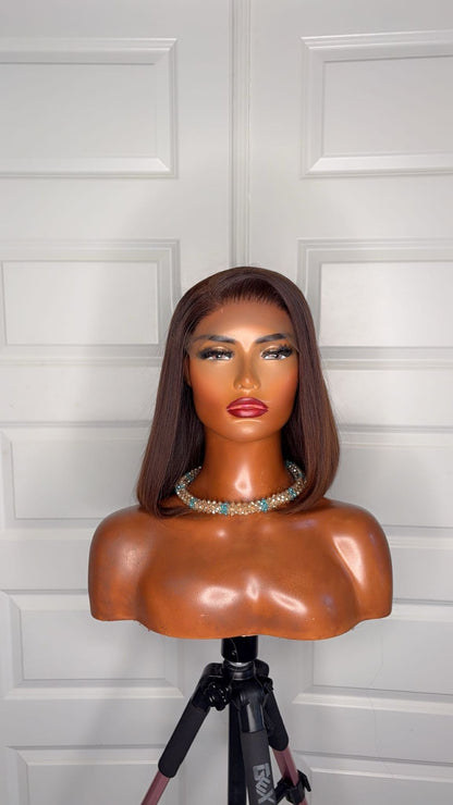 Classy 10-inch coffee brown Glueless Bob wig