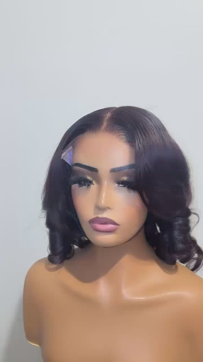 Dark burgundy Bouncy Curls Glueless Human Hair Wig – 10 Inch | 6x6 Closure | 350g Volume