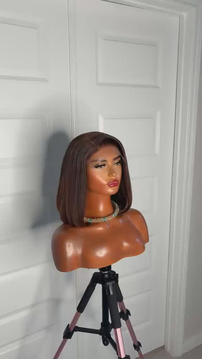 Classy 10-inch coffee brown Glueless Bob wig