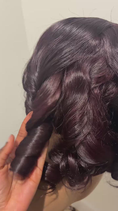 Dark burgundy Bouncy Curls Glueless Human Hair Wig – 10 Inch | 6x6 Closure | 350g Volume