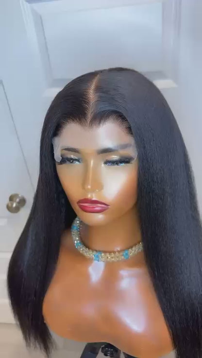 18-Inch Kinky Straight Glueless Full Human Wig