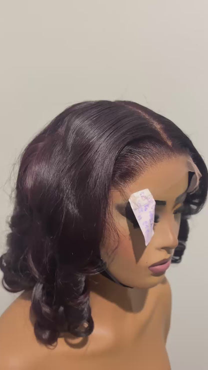 Dark burgundy Bouncy Curls Glueless Human Hair Wig – 10 Inch | 6x6 Closure | 350g Volume