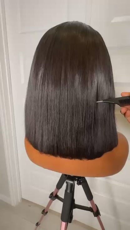 Vietnamese Luxury Black Bob Glueless Wig.