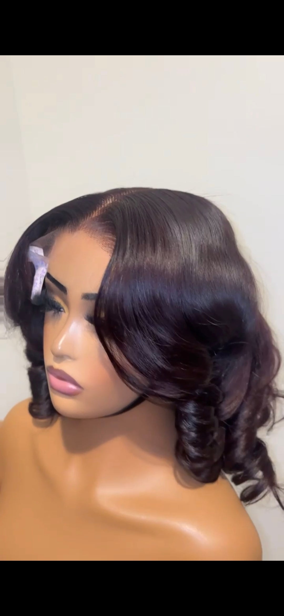 Dark burgundy Bouncy Curls Glueless Human Hair Wig – 10 Inch | 6x6 Closure | 350g Volume