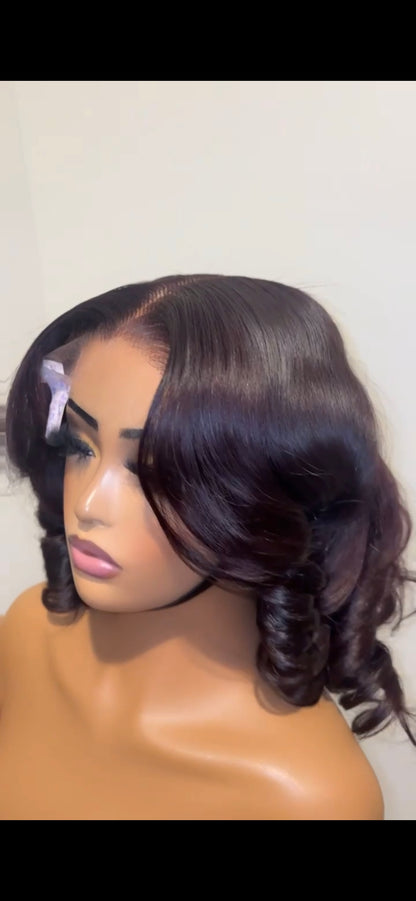 Dark burgundy Bouncy Curls Glueless Human Hair Wig – 10 Inch | 6x6 Closure | 350g Volume