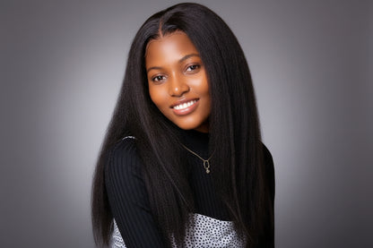 Signature 18-inch kinky Straight Glueless Human Hair Wig , 6x6 HD Lace Closure, 500g Full Density Natural Black