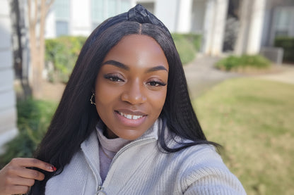 Signature 18-inch kinky Straight Glueless Human Hair Wig , 6x6 HD Lace Closure, 500g Full Density Natural Black