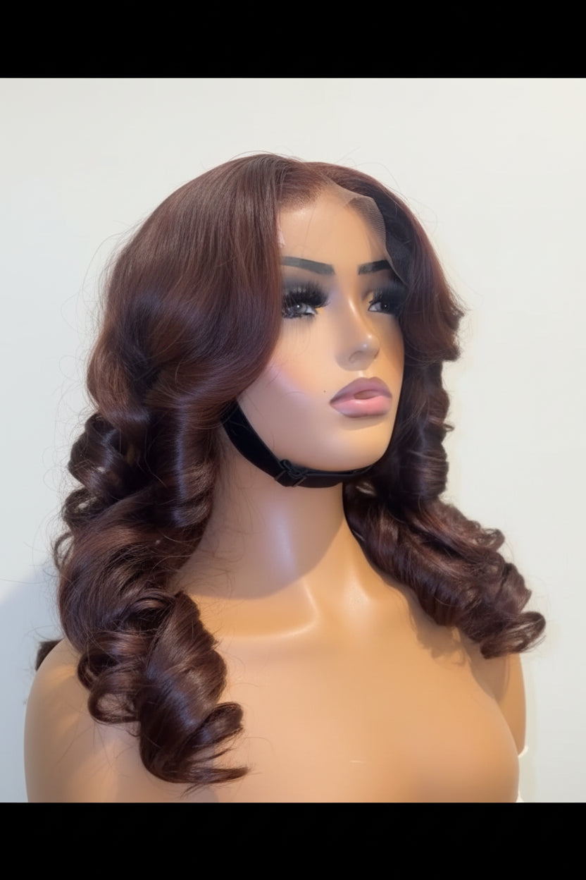 Brown Bouncy Curly Glueless Human Hair Wig 16 Inch | 6x6 Closure | 350g Volume