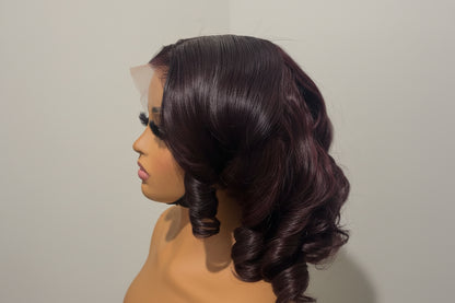 Dark burgundy Bouncy Curls Glueless Human Hair Wig – 10 Inch | 6x6 Closure | 350g Volume