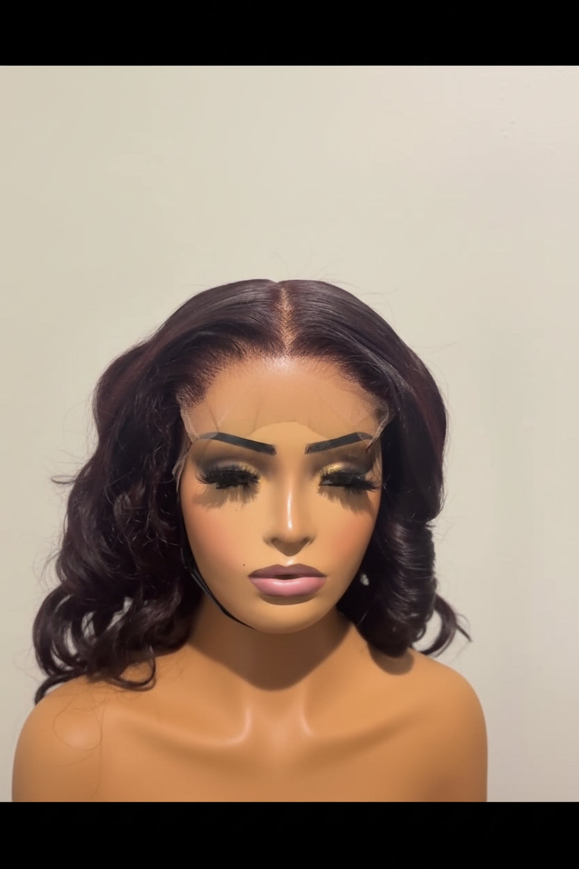 Dark burgundy Bouncy Curls Glueless Human Hair Wig – 10 Inch | 6x6 Closure | 350g Volume