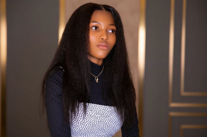 Signature 18-inch kinky Straight Glueless Human Hair Wig , 6x6 HD Lace Closure, 500g Full Density Natural Black