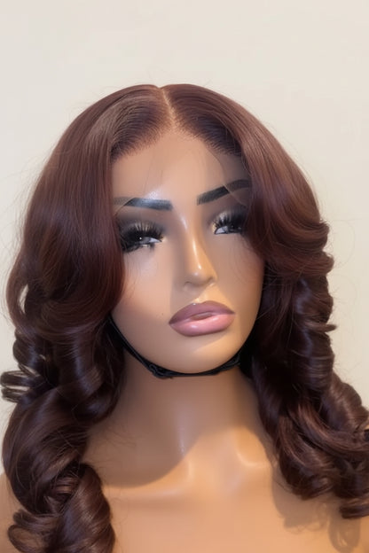 Brown Bouncy Curly Glueless Human Hair Wig 16 Inch | 6x6 Closure | 350g Volume
