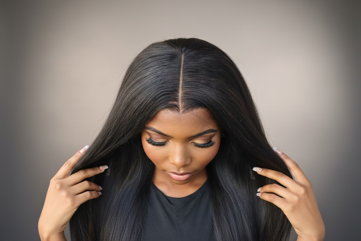 Signature 18-inch kinky Straight Glueless Human Hair Wig , 6x6 HD Lace Closure, 500g Full Density Natural Black